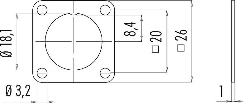 Scale drawing Square flange, IP67, with seal