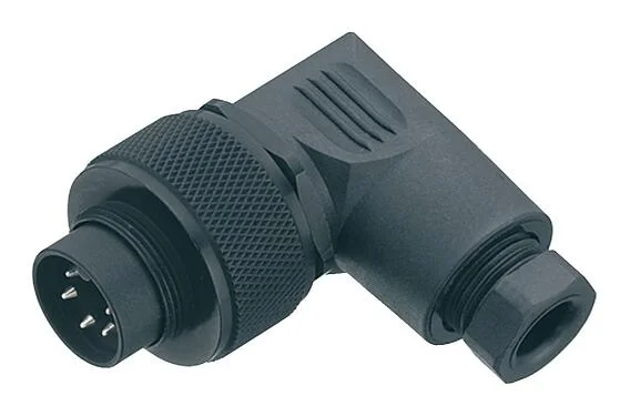 插图 M16 弯角针头电缆连接器, 极数: 5 (05-b), 4.0-6.0mm, 非屏蔽, 焊接, IP67