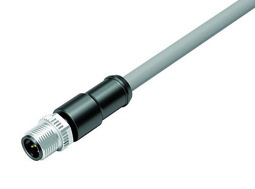 Illustration (may vary) M12 Male cable connector, Contacts: 5, shielded, moulded on the cable, IP67, UL 2238, PVC, grey, 5 x 0.25 mm², 2 m
