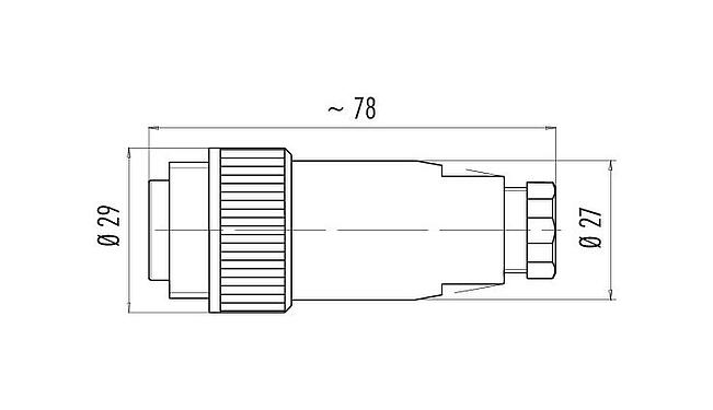 Scale drawing RD24 Male cable connector, Contacts: 3+PE, 8.0-10.0 mm, unshielded, screw clamp, IP67, UL, ESTI+, VDE, PG 11