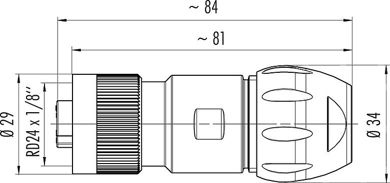 Scale drawing RD24 Female cable connector, Contacts: 6+PE, 7.0-17.0 mm, unshielded, screw clamp, IP67, UL, ESTI+, VDE