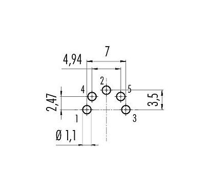 Conductor layout M16 Female panel mount connector, Contacts: 5 (05-b), unshielded, THT, IP67, M18x0,75, Rear mounting