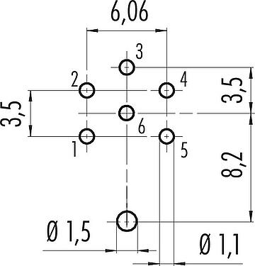 导体结构 M16 孔头法兰座, 极数: 6 (06-a), 可接屏蔽, THT, IP67, UL 2238, M18x0,75, 後壁安裝