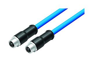M12 Connecting cable 2 female cable connectors, Contacts: 8, shielded, moulded on the cable, IP67, M12x1.0, E-beam X-FRNCL/LSNH, blue, 2 m