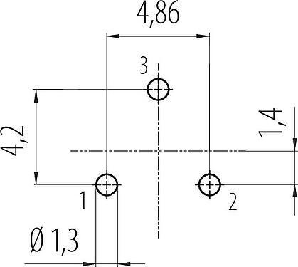 Conductor layout Snap-In Male panel mount connector, Contacts: 3, unshielded, THT, IP67, VDE, M12x1.0, Front mounting