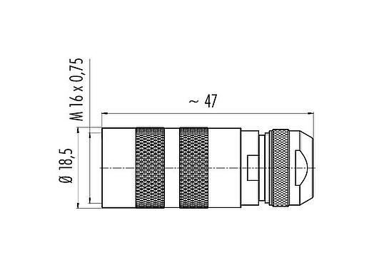 Scale drawing M16 Female cable connector, Contacts: 4 (04-a), 4.1-7.8 mm, shieldable, crimping (Crimp contacts must be ordered separately), IP67, UL 2238, Short version