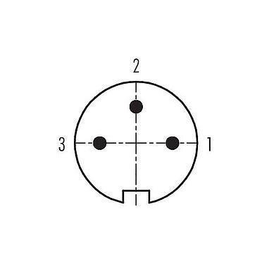 Contact arrangement (Plug-in side) 99 5605 19 03 - M16 Male cable connector, Contacts: 3 (03-a), 6.0-8.0 mm, shieldable, solder, IP67, UL