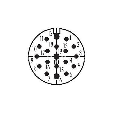 Contact arrangement (Plug-in side) M23 Square male panel mount connector, Contacts: 19, unshielded, solder, IP67, M2 (4x), Rear mounting