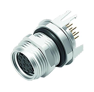 示意图(可能有所不同) M8 Female panel mount connector, Contacts: 12, shieldable, THT, IP67/IP69K, UL 2238, M10x0.75, Rear mounting, potted