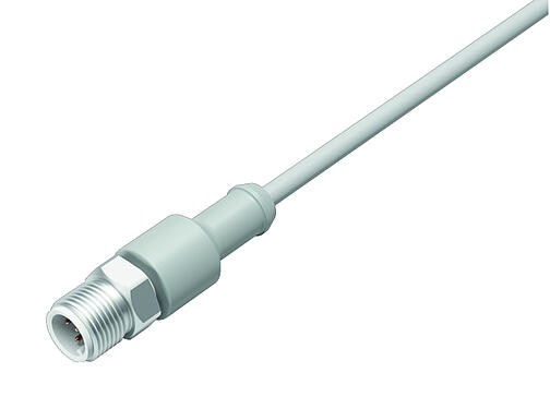 Illustration 77 3729 0000 20403-0200 - M12 Male cable connector, Contacts: 3, unshielded, moulded on the cable, IP69K, UL, Ecolab, PVC, grey, 3 x 0.34 mm², stainless steel, 2 m
