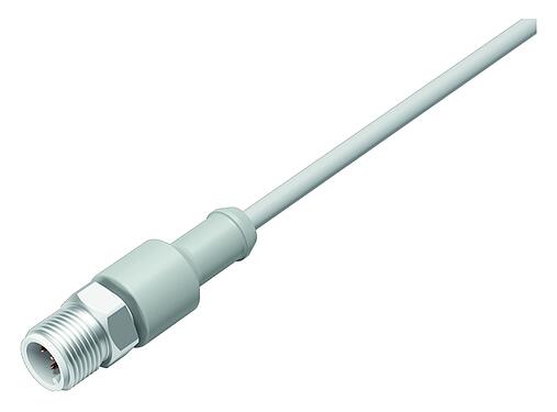 Illustration M12 Male cable connector, Contacts: 5, unshielded, moulded on the cable, IP67/IP69K, Ecolab, FDA compliant, Special TPE, grey, 5 x 0.34 mm², stainless steel, 2 m
