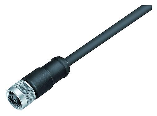 插图 M12 直头孔头电缆连接器, 极数: 5, 屏蔽, 预铸电缆, IP67, UL 2238, PUR, 黑色, 5x0.25mm², 5m
