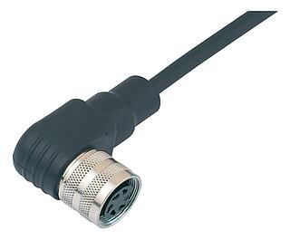 M16 Female angled connector, Contacts: 6 (06-a), shielded, moulded on the cable, IP67, PUR, black, 6 x 0.25 mm², 2 m