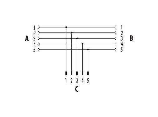 Pin assignment plans 79 9180 000 05 - Snap-In Twin distributor, Y-distributor, Contacts: 5, unshielded, pluggable, IP67, UL, VDE
