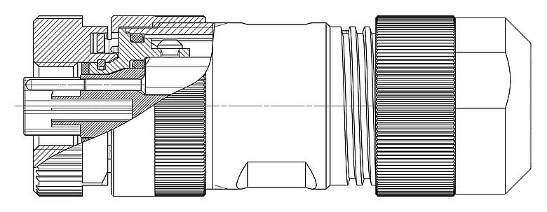 比例图 M12 直头孔头电缆连接器, 极数: 4+PE, 8.0-13.0mm, 非屏蔽, 螺钉接线, IP67, UL 2237正在准备中, 带PE接口