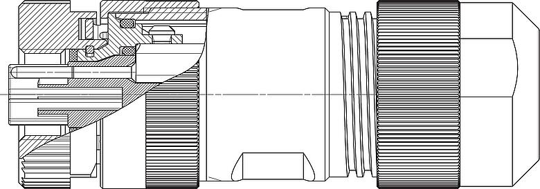 比例图 M12 直头孔头电缆连接器, 极数: 4+PE, 8.0-13.0mm, 非屏蔽, 螺钉接线, IP67, UL 2237正在准备中, 带PE接口