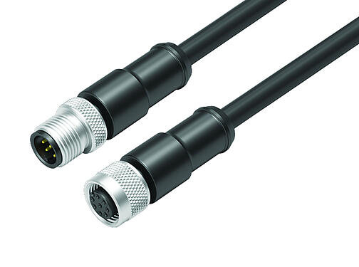 Illustration 77 3530 3529 50708-0200 - M12/M12 Connecting cable male cable connector - female cable connector, Contacts: 8, shielded, moulded on the cable, IP67, UL, PUR, black, 8 x 0.25 mm², 2 m