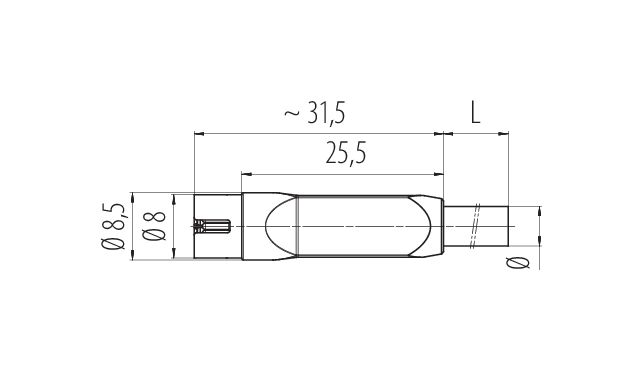 Scale drawing 77 7095 0000 10005-0500 - Snap-In Male cable connector, Contacts: 5, unshielded, moulded on the cable, IP40, PVC, black, 5 x 0.25 mm², 5 m