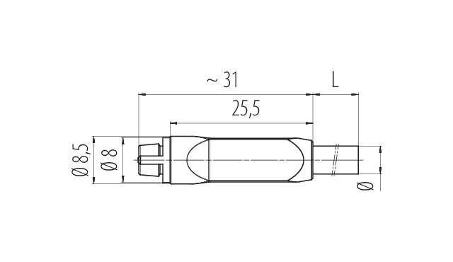 Scale drawing 77 7096 0000 10005-0200 - Snap-In Female cable connector, Contacts: 5, unshielded, moulded on the cable, IP40, PVC, black, 5 x 0.25 mm², 2 m