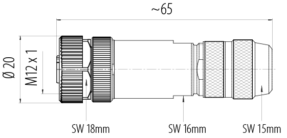 比例图 99 1488 812 08 - M12 直头孔头电缆连接器, 极数: 8, 8.0-9.0mm, 可接屏蔽, 螺钉接线, IP67, UL 2238, 鸢尾花