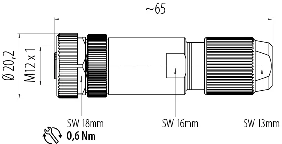 Scale drawing 99 1528 814 04 - M12 Female cable connector, Contacts: 4, 5.0-8.0 mm, shieldable, wire clamp, IP67, iris spring