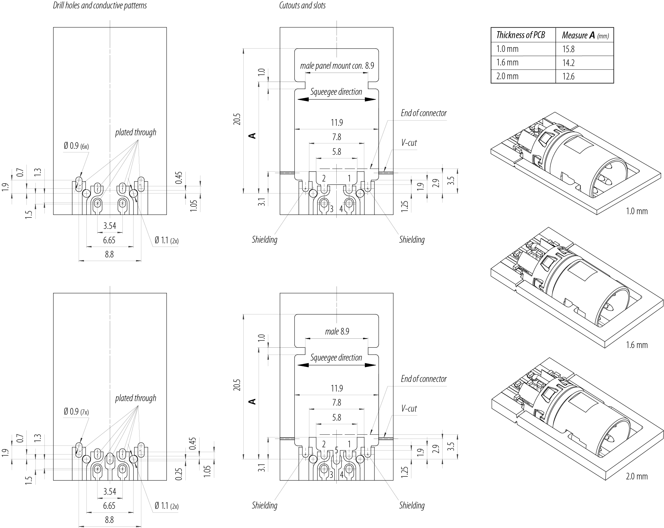 Assembly instructions M12 Male receptacle, Contacts: 5, shielded, THR, IP68 plugged and locked, Front mounting, angled, for centered PCB mounting
