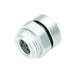 插图 M8 孔头法兰座, 极数: 4, 非屏蔽, THT, IP67, UL 2238, M12x1.0, 後壁安裝, 模压成型